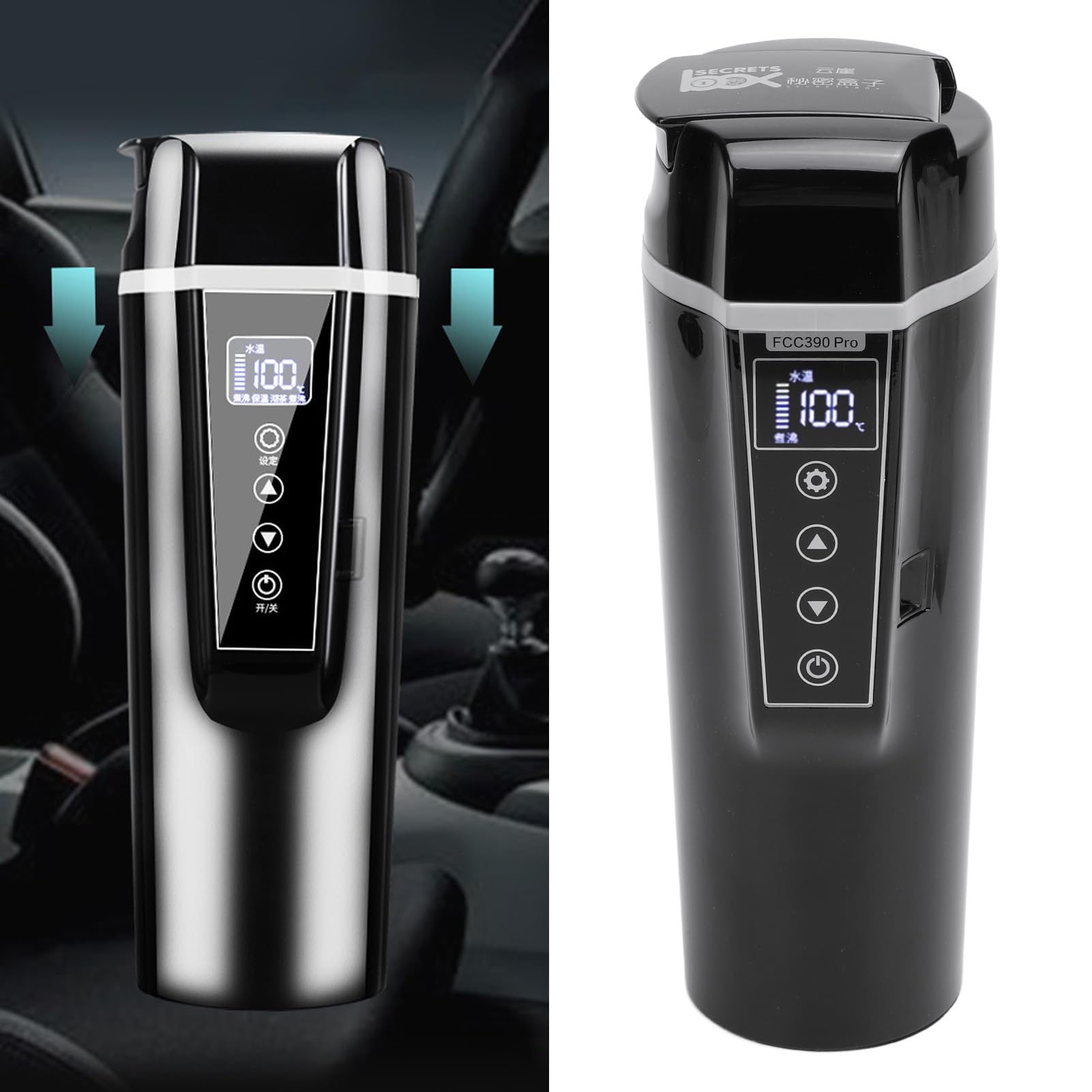 Bollitore per auto elettrico 12V Bollitore portatile per acqua con controllo intelligente della temperatura Tazza da viaggio riscaldata per caffè Tè Bevande calde nei veico