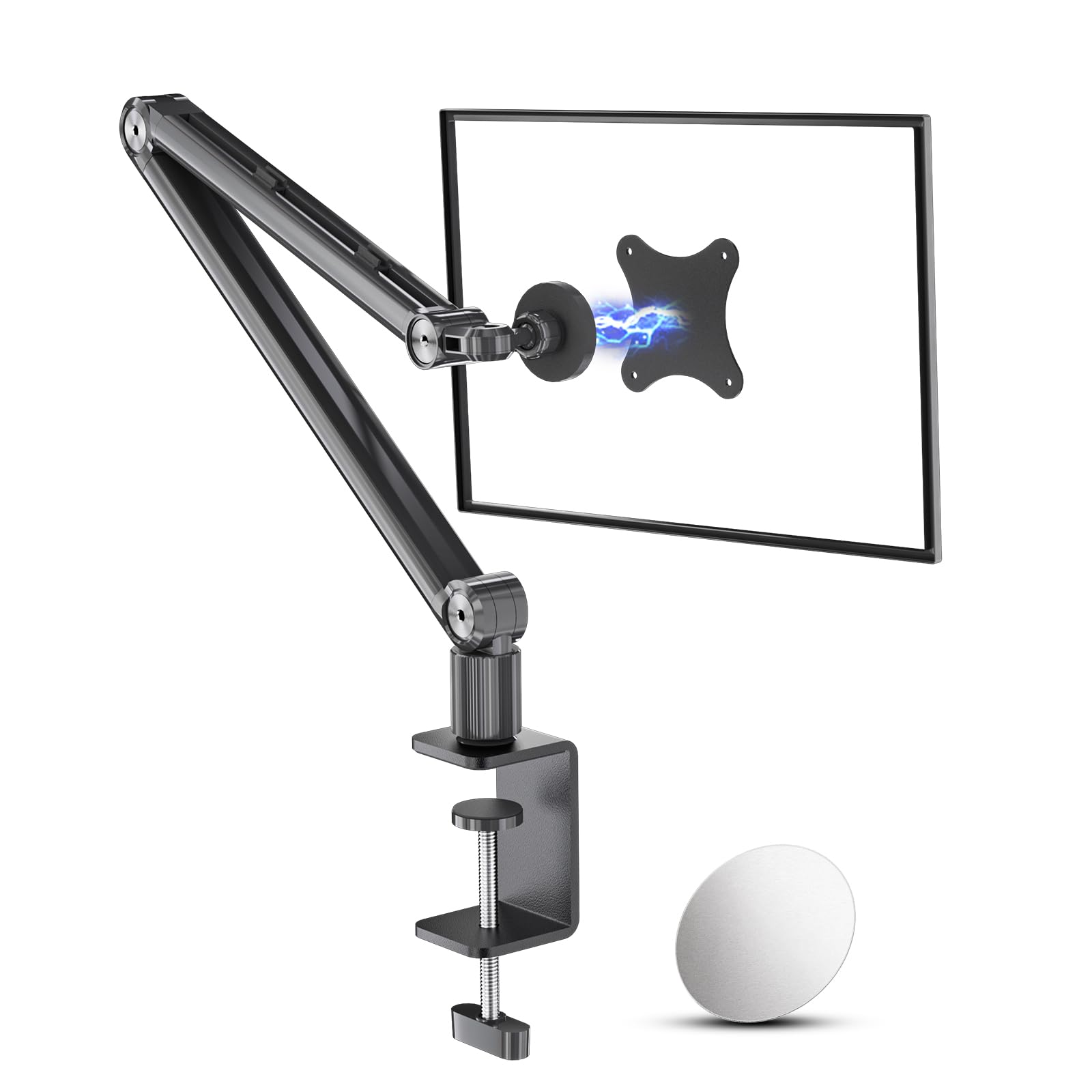 Portable Monitor Arm Magnetic Vesa Mount - 360° Swivel Compatible with 10 10.1 10.5 11 11.6 12 12.5 13.3 13.4 14 15.6 17 17.3 18 18.5 inch Monitor 75x75mm VESA Quick Release FS07D