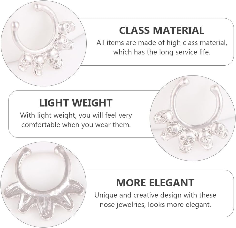 Lurrose 5pcs Skull Design Nose Piercing Jewelry Nose Decors Chic Rings Jewelries