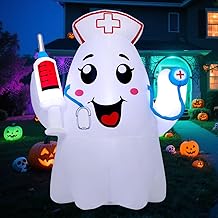 GOOSH 5FT Halloween Inflatables Ghost Outdoor Decoration Blow Up Yard Cute Nurse Ghost with Built-in LEDs for Indoor Party Garden Lawn Holiday Decor