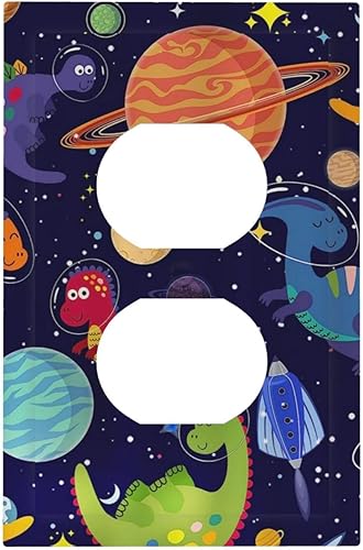 Vista 523 de Placa de pared con interruptor de luz de doble interruptor de pared para niños, diseño de dinosaurio, galaxia, espacio exterior, planeta, nebulosa