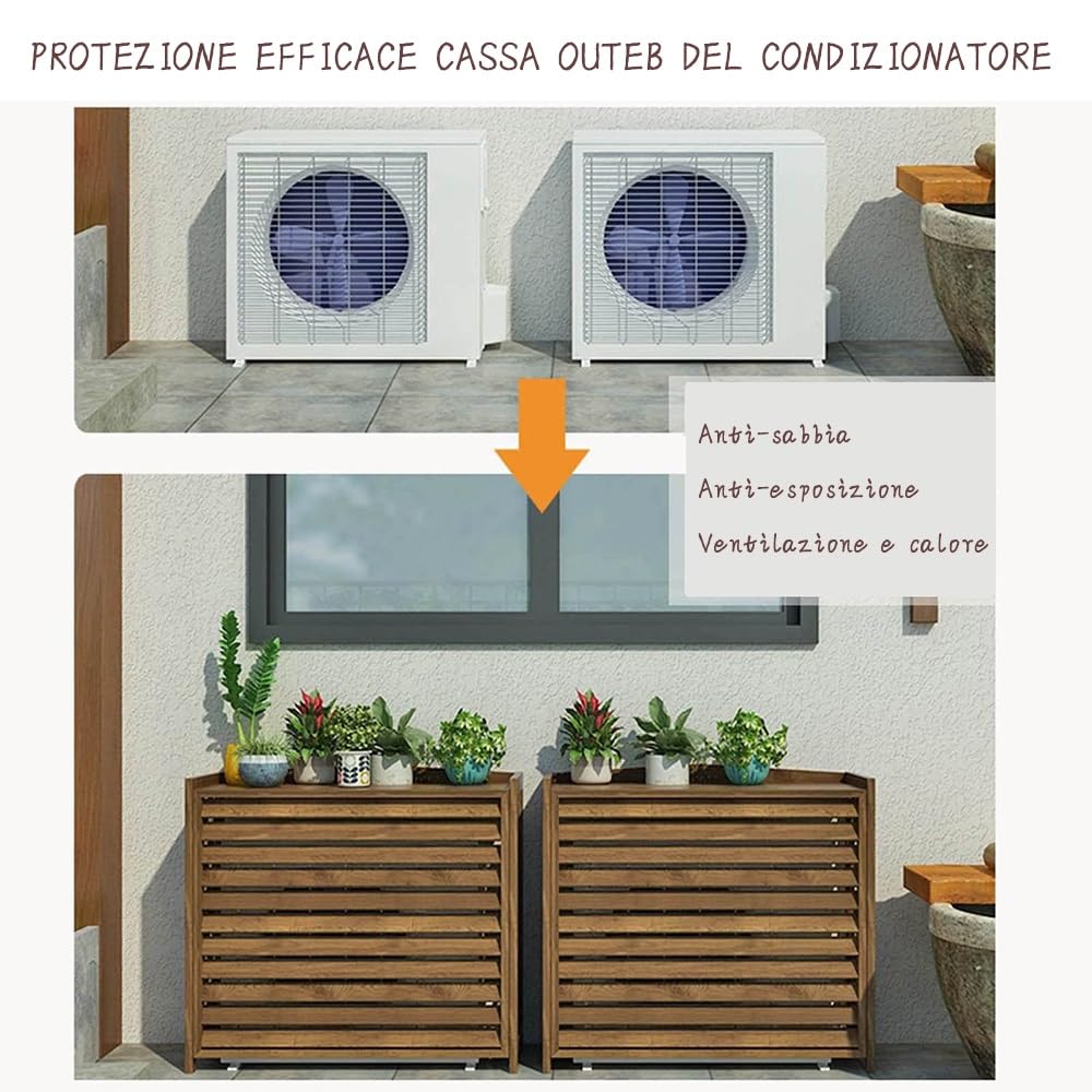 Copertura Condizionatore Esterno Copri Condizionatore Esterno Legno Rack Per Condizionatore D'Aria Nascosto Nel Cortil Griglie Protettive Robuste Antifurto,Marrone ( Misurare : 96Lx40Wx89H cm )