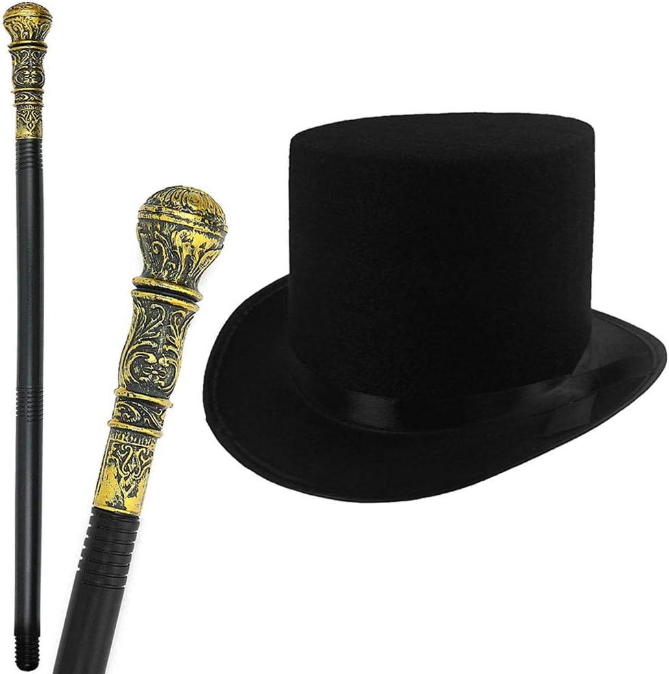 – Victorian Style Adults/Kids Fancy Dress Set, Top Hat & Cane - PARTY, WORLD BOOK WEEK/HALLOWEEN KIT