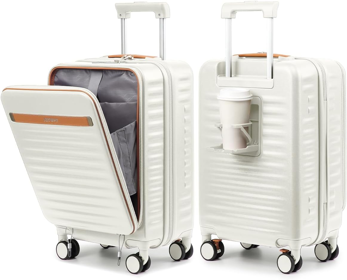 Joyway Carry on Luggage Airline Approved with Front Compartment and Cup Holder, 20 Inch Hard Shell Carry-on Suitcase with Spinner Wheels and TSA Lock for Women Men