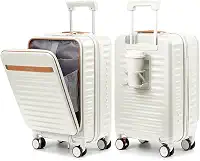 Mala de mão aprovada por companhias aéreas com compartimento para laptop e suporte de copo, mala de mão rígida de 50 cm com rodas giratórias e trava TSA para mulheres e homens, Bege, 20 Inch