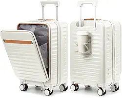 Mala de mão aprovada por companhias aéreas com compartimento para laptop e suporte de copo, mala de mão rígida de 50 cm com rodas giratórias e trava TSA para mulheres e homens, Bege, 20 Inch