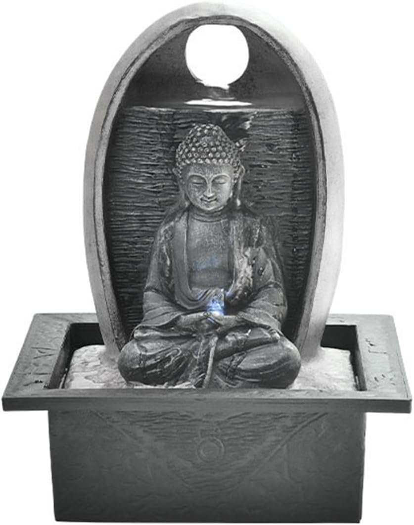 Tabletop Water Fountain Circular Water Fountain Office Desktop Water Landscape Decoration Zen Buddha Fountain Ornament Desktop Decoration for Home and Office Decor