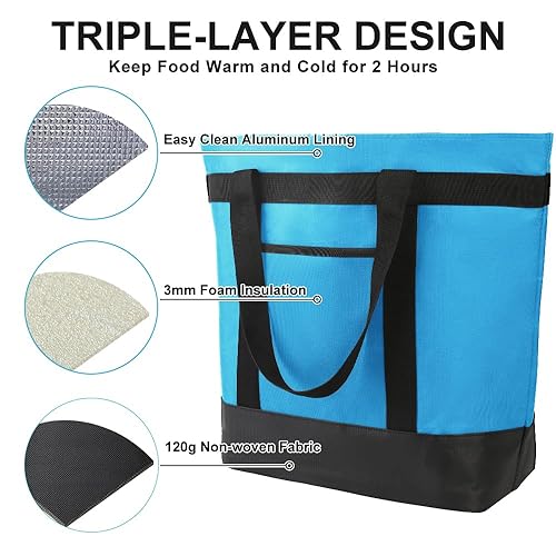 Miniatura 9 de CIVJET Paquete de 2 bolsas reutilizables aisladas para compras de comestibles para mujereshombres, pizzabolsa de entrega de alimentos para mantener