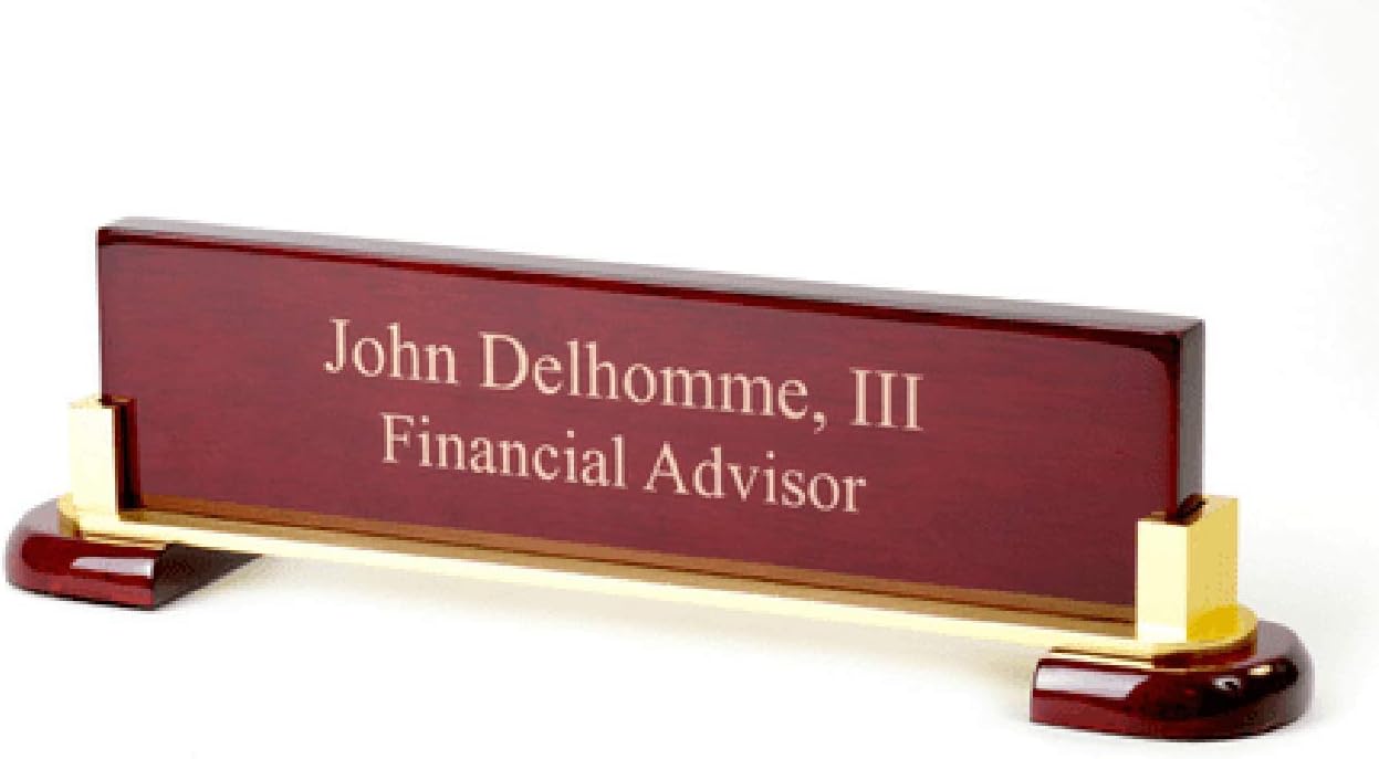 Executive Gift Shoppe | Personalized Wood & Brass Desktop Name Plate with Custom Engraving