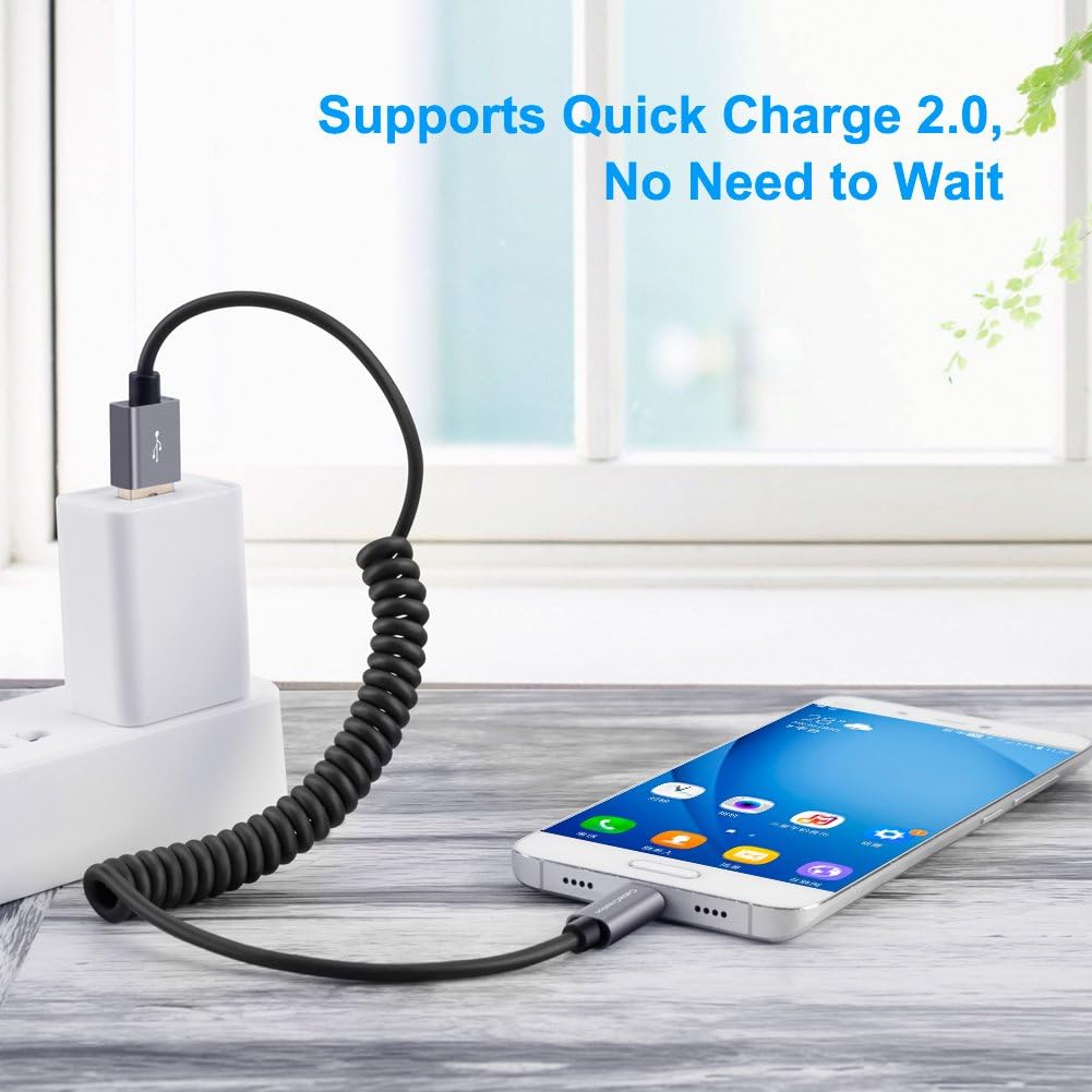 Best Cyber Monday 🔥 USB C to A Cable, CableCreation Coiled USB to USB C 3A Fast Charging and Data Cable, Stretched 0.6-4 Feet, Compatible with Galaxy S22 Ultra S20 S10, Note 10 9, Pixel 4XL, Black with Aluminum Shell
