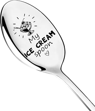 My Ice Cream Spoon Engraved Stainless Steel Spoon,Long Handle Coffee Ice Cream Scoops for Women Men Friends Ice Cream Lovers,Birthday Thanksgiving Graduation Housewarming Gifts