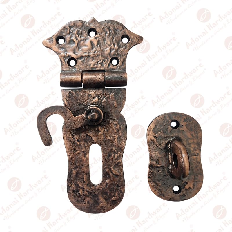 Image of Adonai Hardware inchParan inch Heavy Duty Antique Cast Iron Safety Hasp and Staple with Locking Mechanism (6 inch x 1 Pack, Antique Copper) for Vintage Pirates Treasure Chest, Trunks, Wooden Jewelry Box