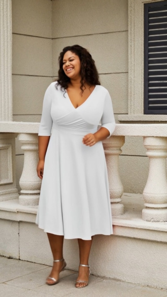 CLOCOR Women's Plus Size Midi Dress 3/4 Sleeve A-Line Swing Dress V Neck  Flowy Casual Dresses at Amazon Women's Clothing store