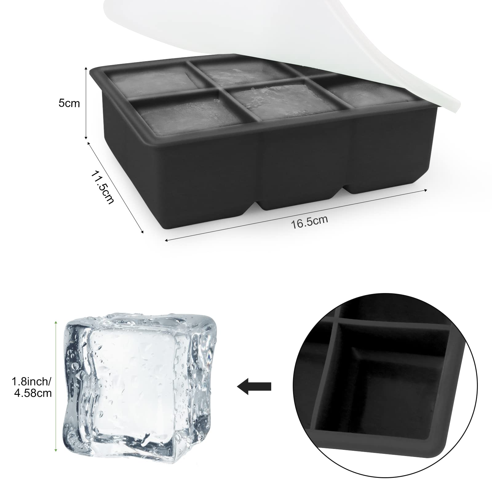 Bac à Glaçons En Silicone Lot De 2 - Grands Glaçons Carrés 5 Cm, Sans BPA, Avec Couvercle, Empilable