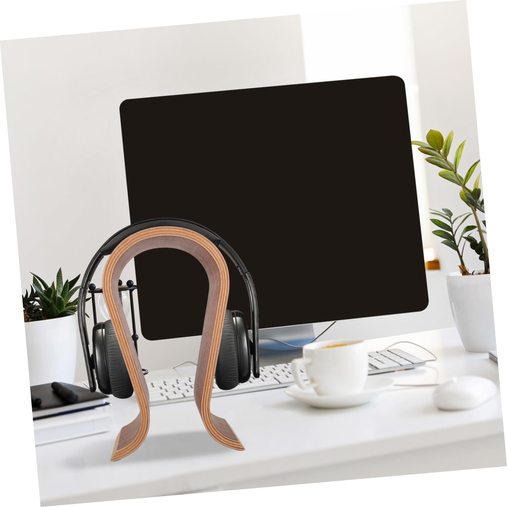 Operitacx Soporte Auriculares Madera Nogal Diseño U Soporte Escritorio Estable para Cascos Diadema Hogar Oficina