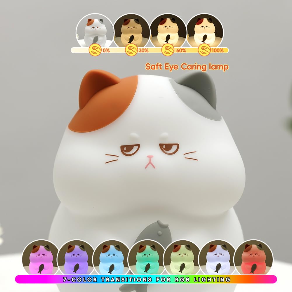 Cat Night Light, LED Squishy Animal Night Lamp Rechargeable, Novelty Nursery Lamp Nightlight - Image 2