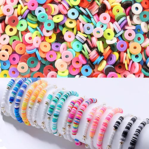YIEUR ca.5000pcs Heishi-Perlen Polymer Clay Perlen 6mm bunt Tonperlen Bastelset Abstandshalter für Surfer, Chocker, Halskette, Armband, Ohrringe, Schmuckherstellung (200g) Cover