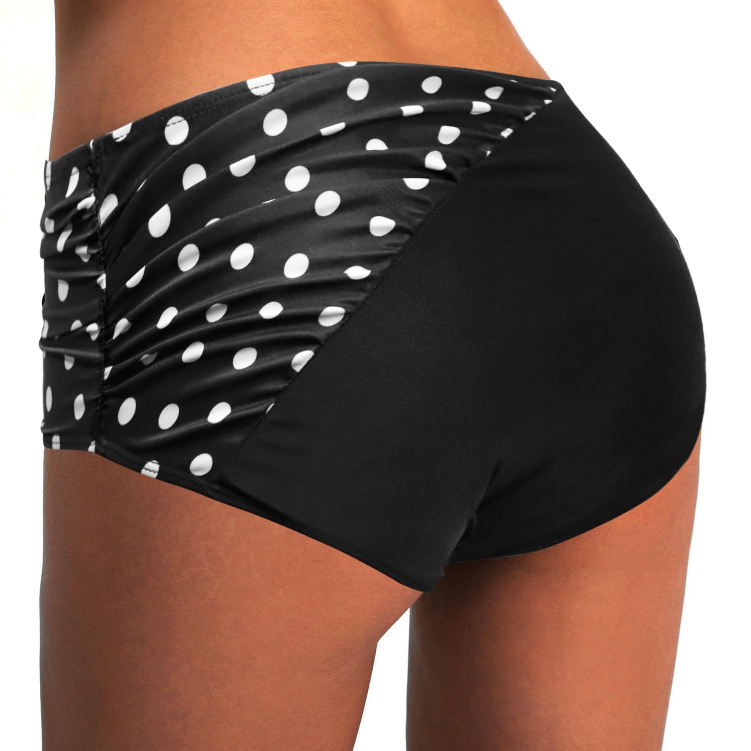 Rayson Bas de Maillot de Bain Femme Bandeau Ruched Bikini Culotte Taille Haute Short de Bain Ventre Plat Bas de Maillots Shorty