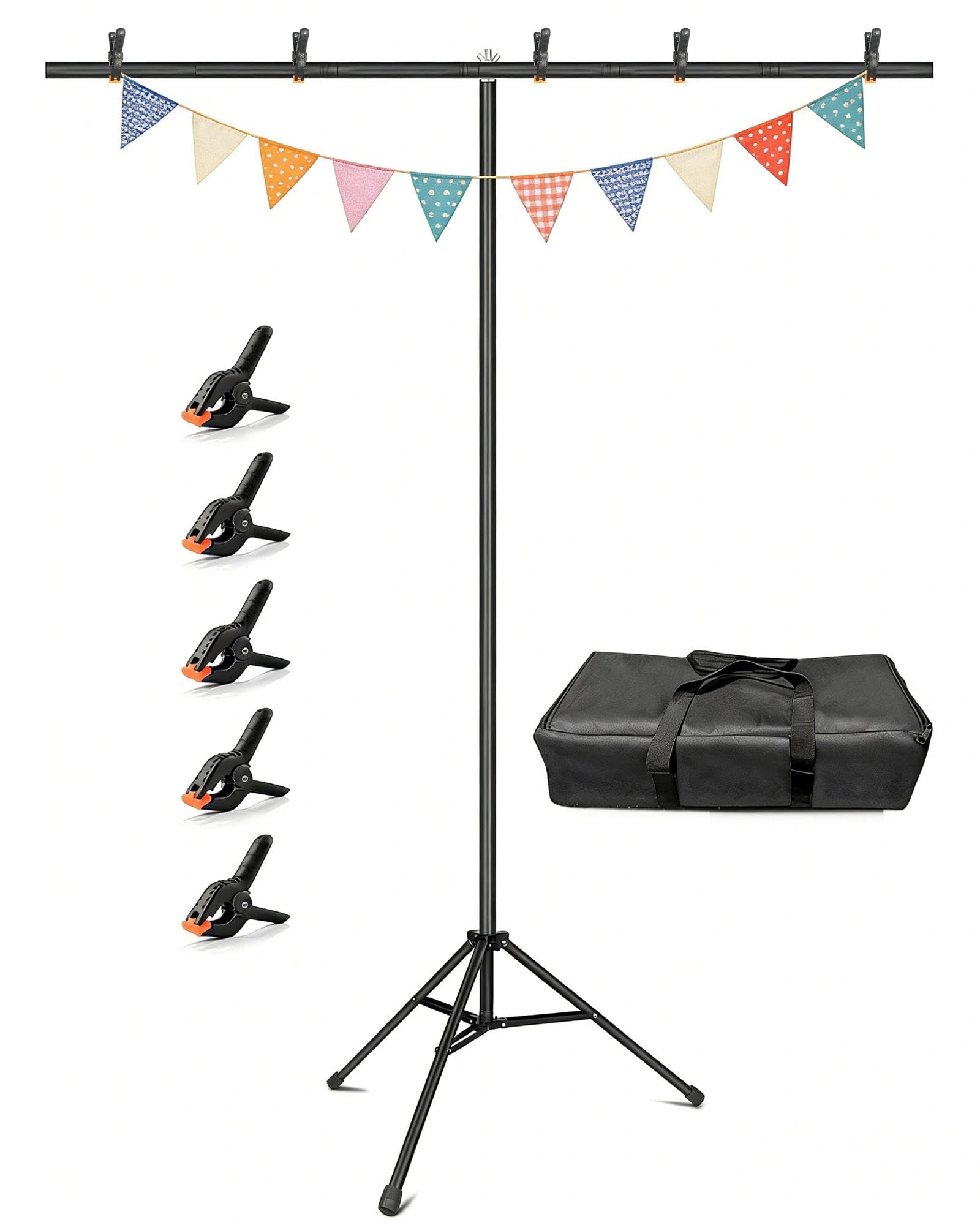 Hemmotop 背景スタンド T字型 150x200cm 撮影スタンド 強力クリップ5点付き グリーンバックスタンド スチール合金製 三脚ケース付 持ち運びに楽 スクリーン スタンド 人物 商品 ビデオ撮影に対応