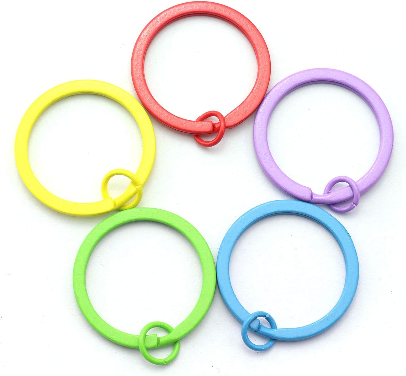 50PCS 30mm Colorful Flat Key Chain Ring Metal Split Keychain for Car Home Keys Organization