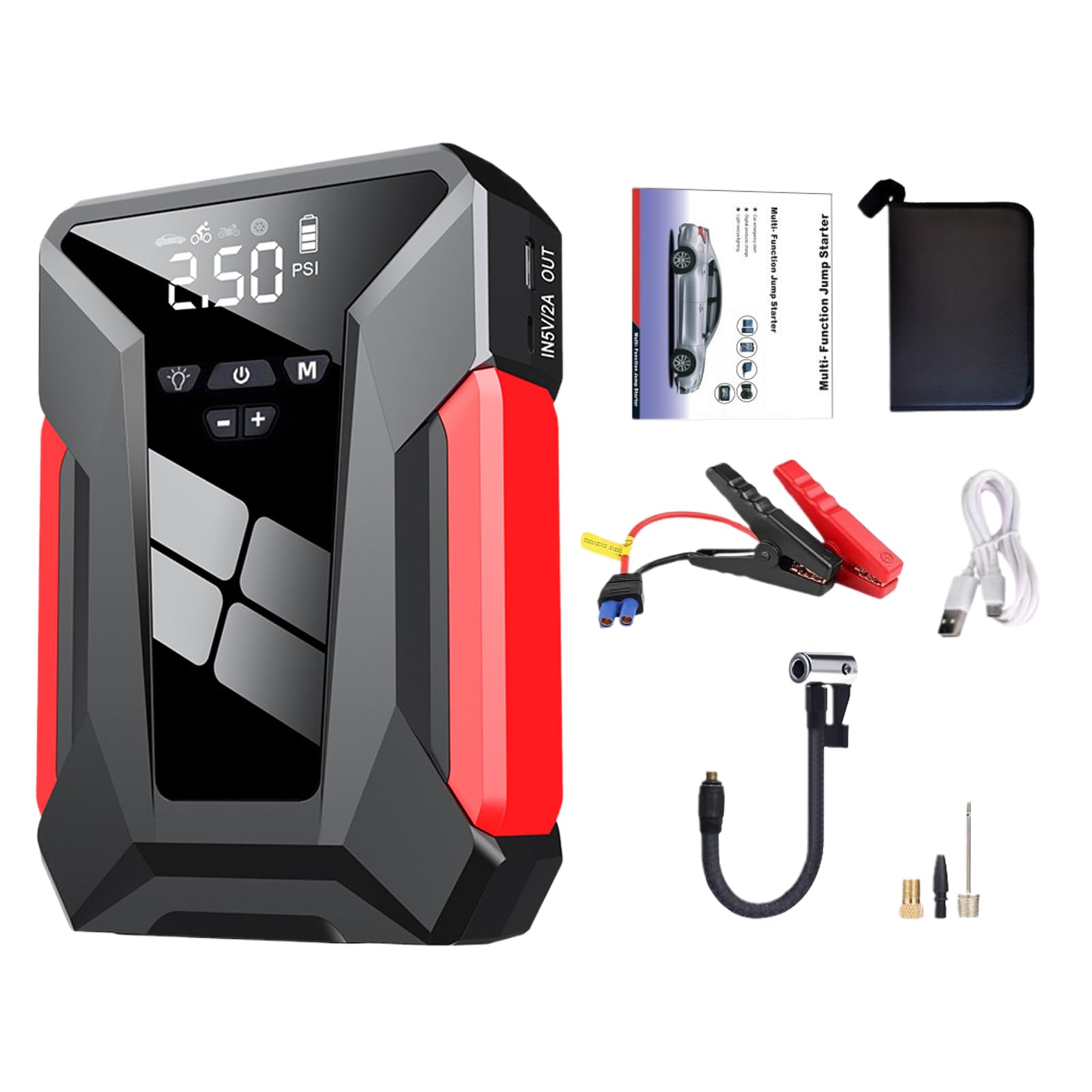 Rozrusznik Przenośny Power Bank Rozruchowy do Akumulatora | Długotrwała Żywotność Auto Power Bank z Kompresorem do Opon dla Samochodu i Podróży