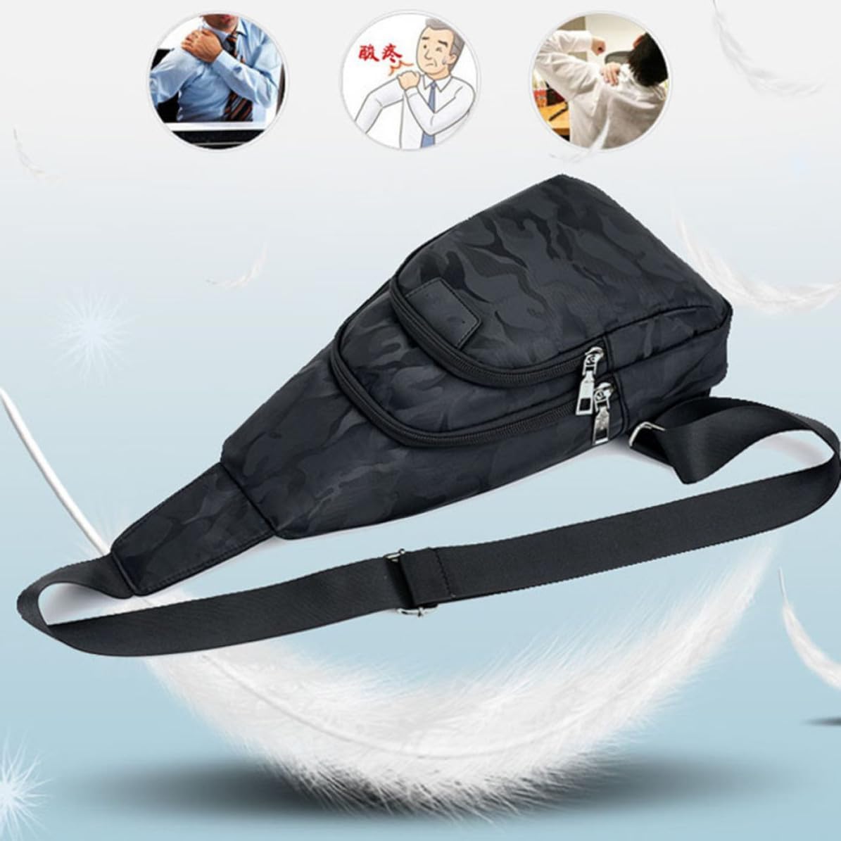 Men Chest Bag with USB Charging Port Sling Backpack for Travel