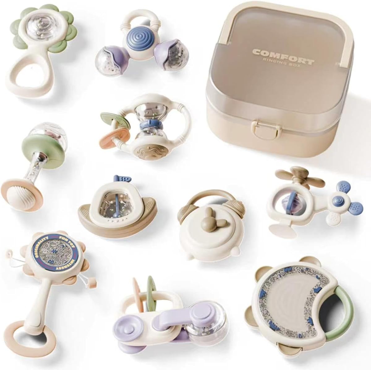 ZIYOSTAR Juego de sonajeros y mordedores para bebés, sonajero para agarrar a los bebés, mordedor sensorial de fácil sujeción, juguete musical de aprendizaje para el desarrollo de bebés, regalo para recién nacidos para niños de 1, 2, 3, 4, 5, 6, 7, 9, 10, 12 meses