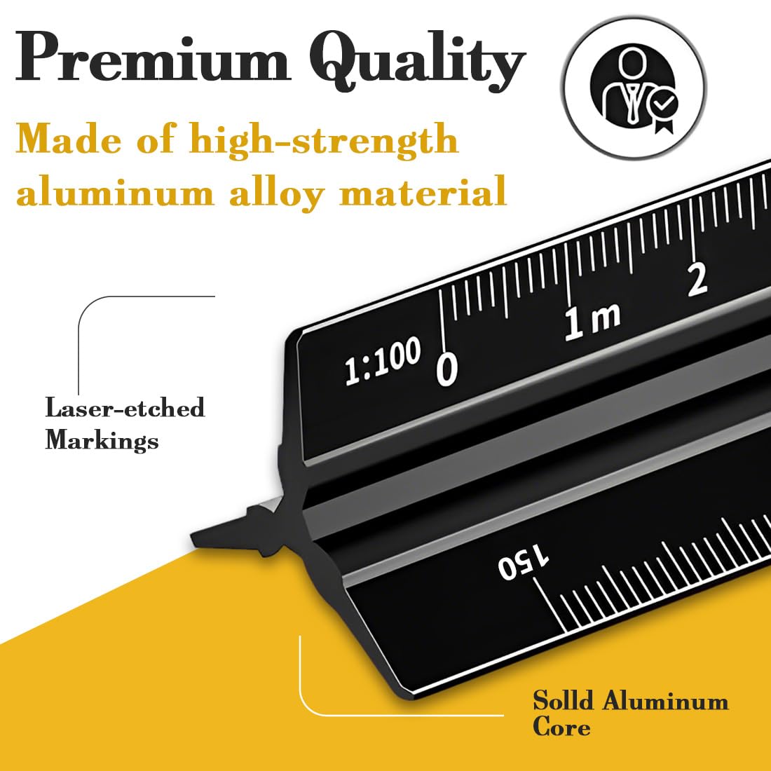 Escalímetro Profesional - Regla Triangular De Aluminio - 30 Cm - 1:20 1:50 1:75 1:100 1:125