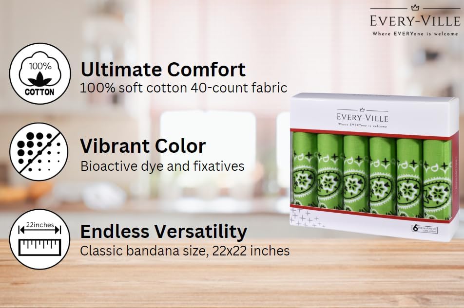 6-Pack 100% Cotton Bandanas Gift Set – 22x22 Inch Paisley Head Wraps form Men & Women, Neck & Face Scarves - Image 2