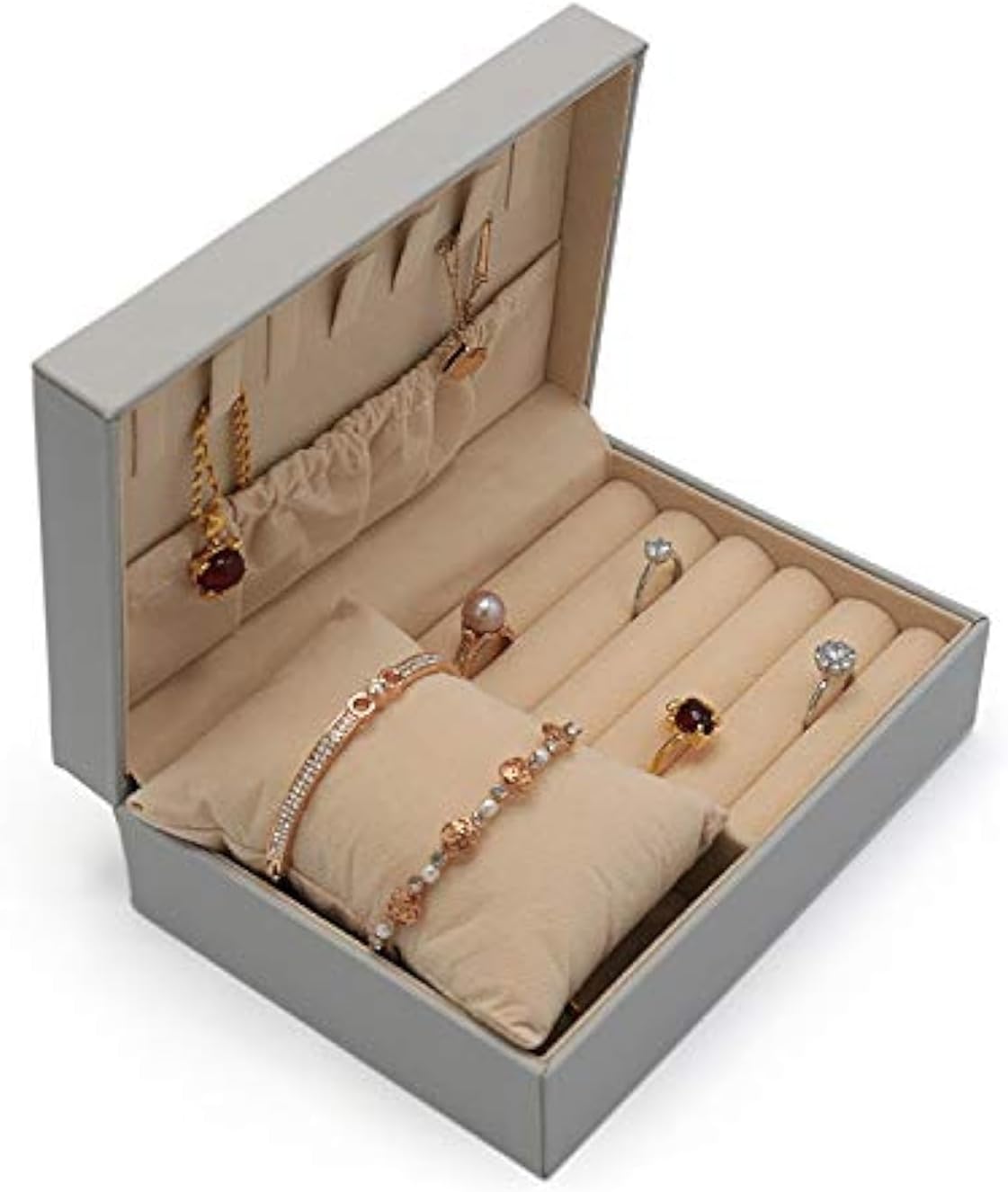 Best Balmy Medium Travel Jewelry Box Organizer Display Case for Girls Women Gift Rings Earrings Necklaces Bracelets Storage, Light Gray