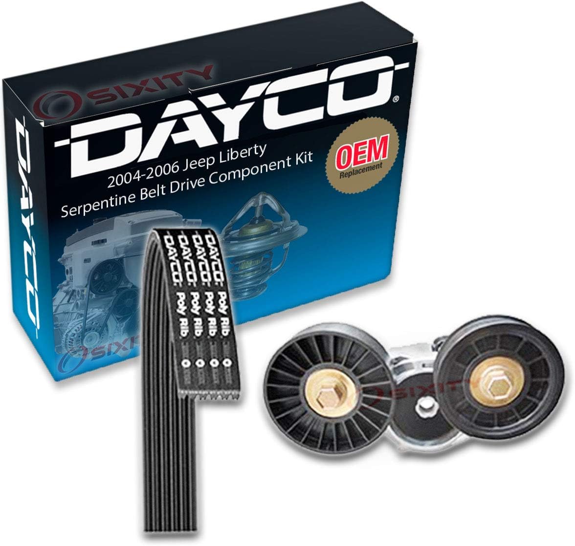 Dayco Main Drive Serpentine Belt Drive Component Kit compatible with Jeep Liberty 3.7L V6 2004-2006