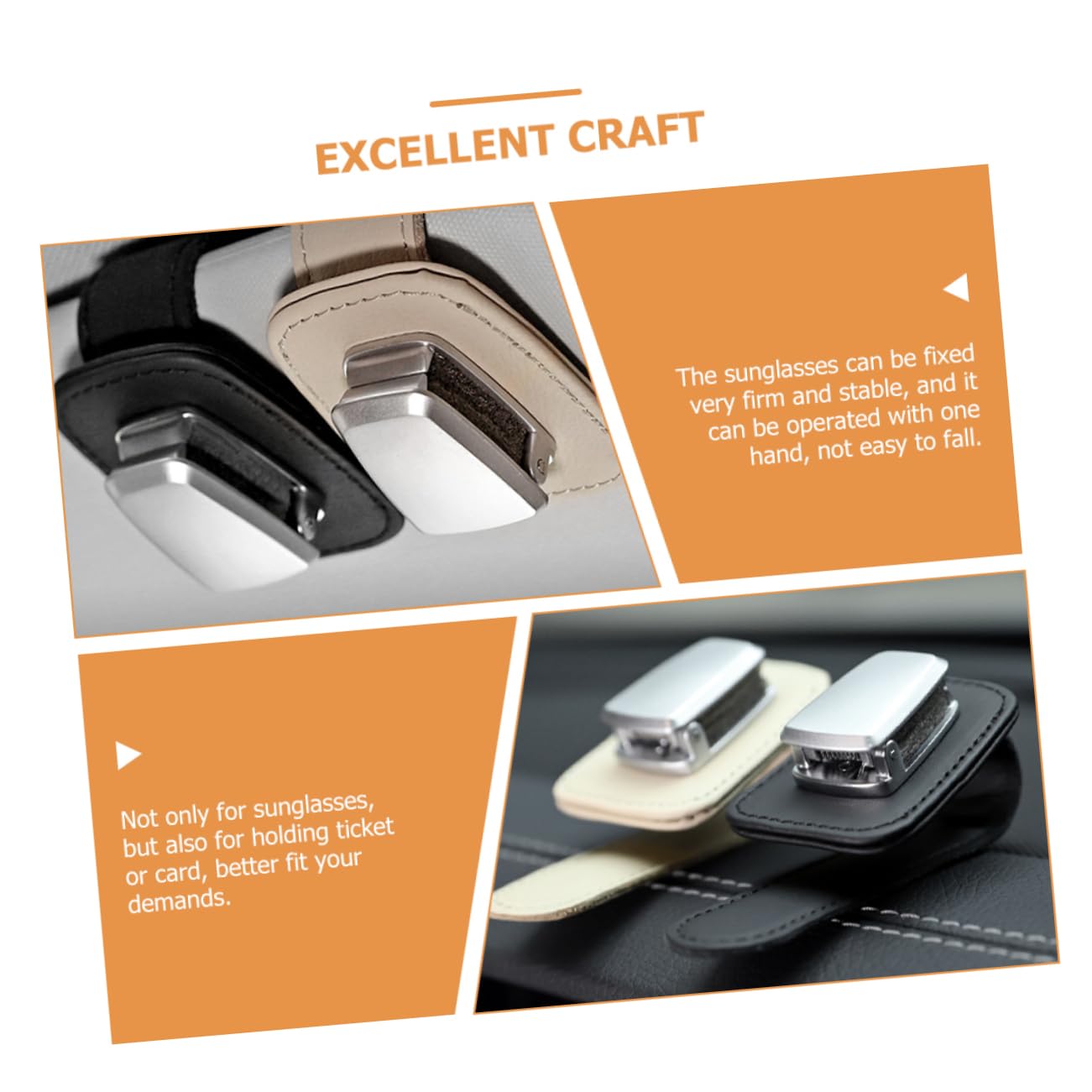 ULTECHNOVO 3pezzi Portaocchiali Da Sole Per Auto Pelle Premium Clip Per Visiera Supporto Per Occhiali e Carte Accessorio Per Auto Compatibile Con Tutti Veicoli