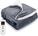 PROALLER Heated Blanket, Electric heated throw 200x150CM Grey, 10 Levels &1-9H Timer Auto-Off, Machine Washable, Soft Flannel Sherpa and Full Body Warming, Sofa Bed Office Use, warm blanket, electric