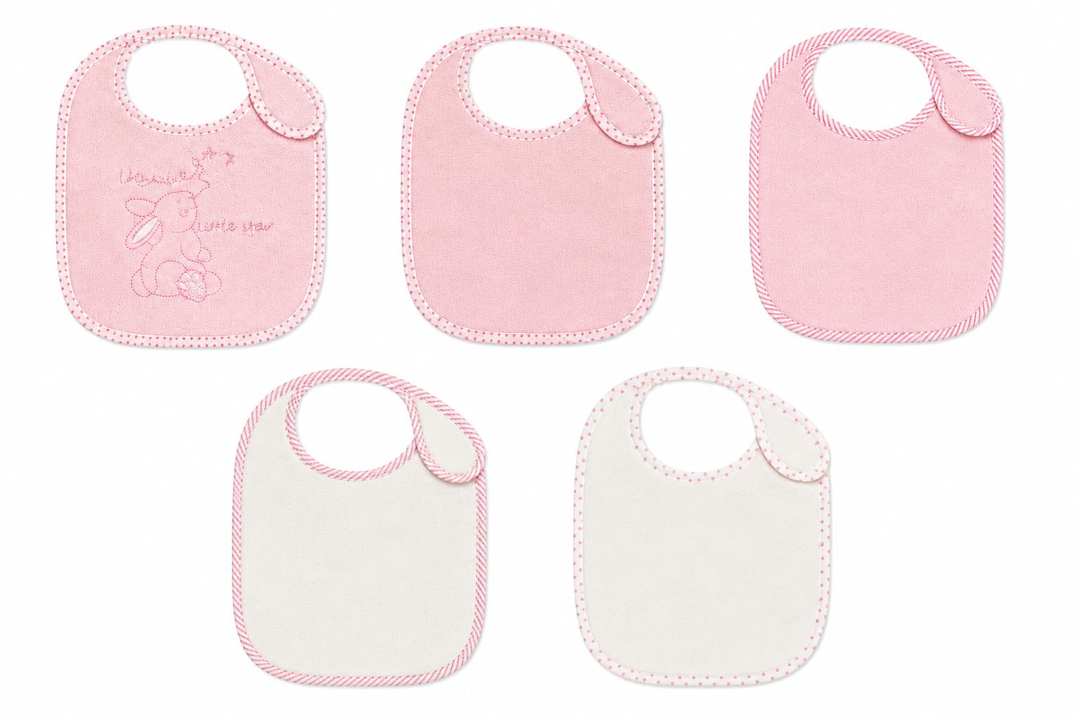 SOHOBABY Baby Feeding Bibs 5 Pack, Soft Terry Cotton Dribble & Weaning Bib Set, Absorbent Towelling Bibs for Newborn Boys & Girls, 75% Cotton, 25% Polyester, Pink Blue White (Pink)