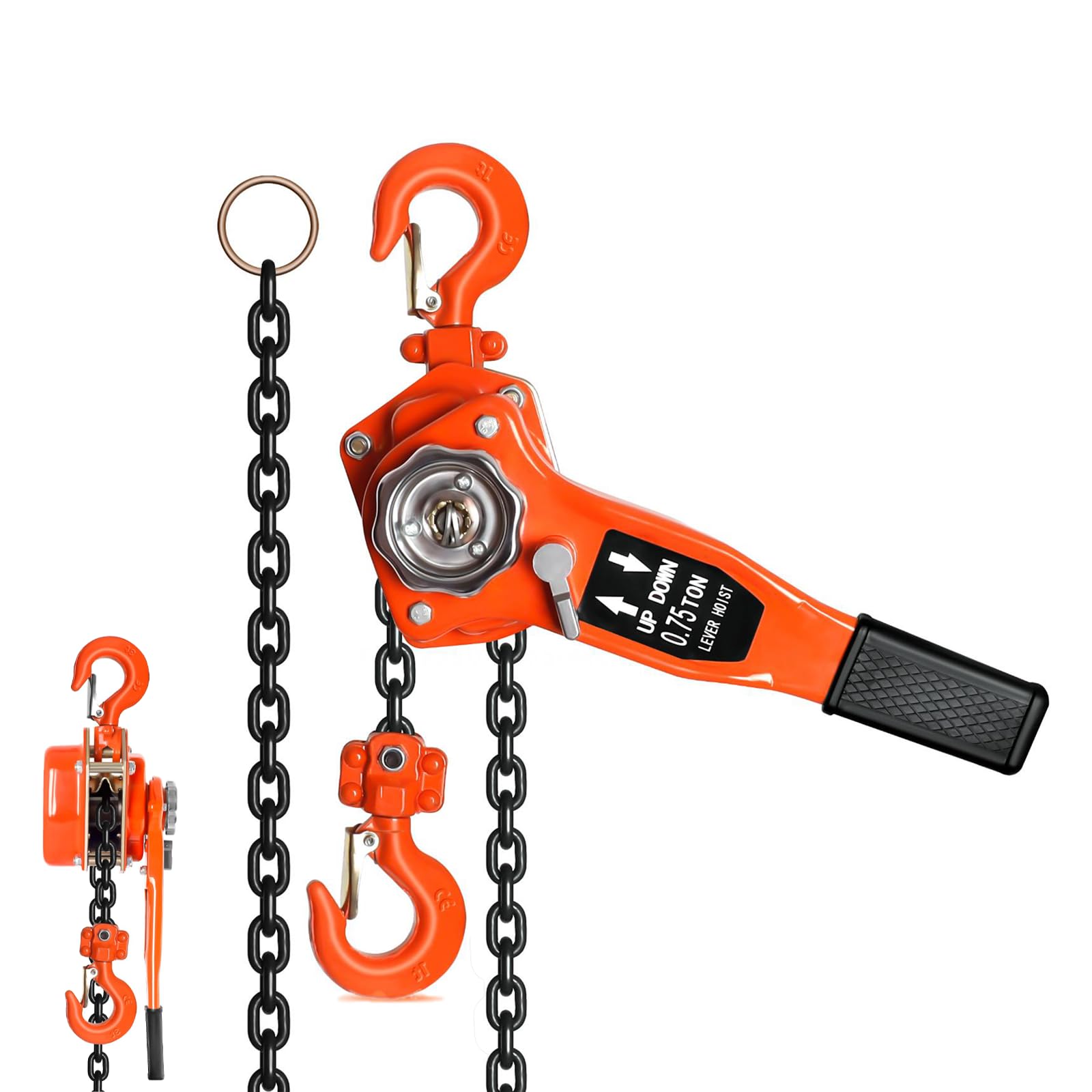 3/4 Ton 1650 lbs Capacity 10 FT Come Along, Manual Lever Chain Hoist, G80 Galvanized Carbon Steel with Double-Pawl Brake, Compatible with Winch &