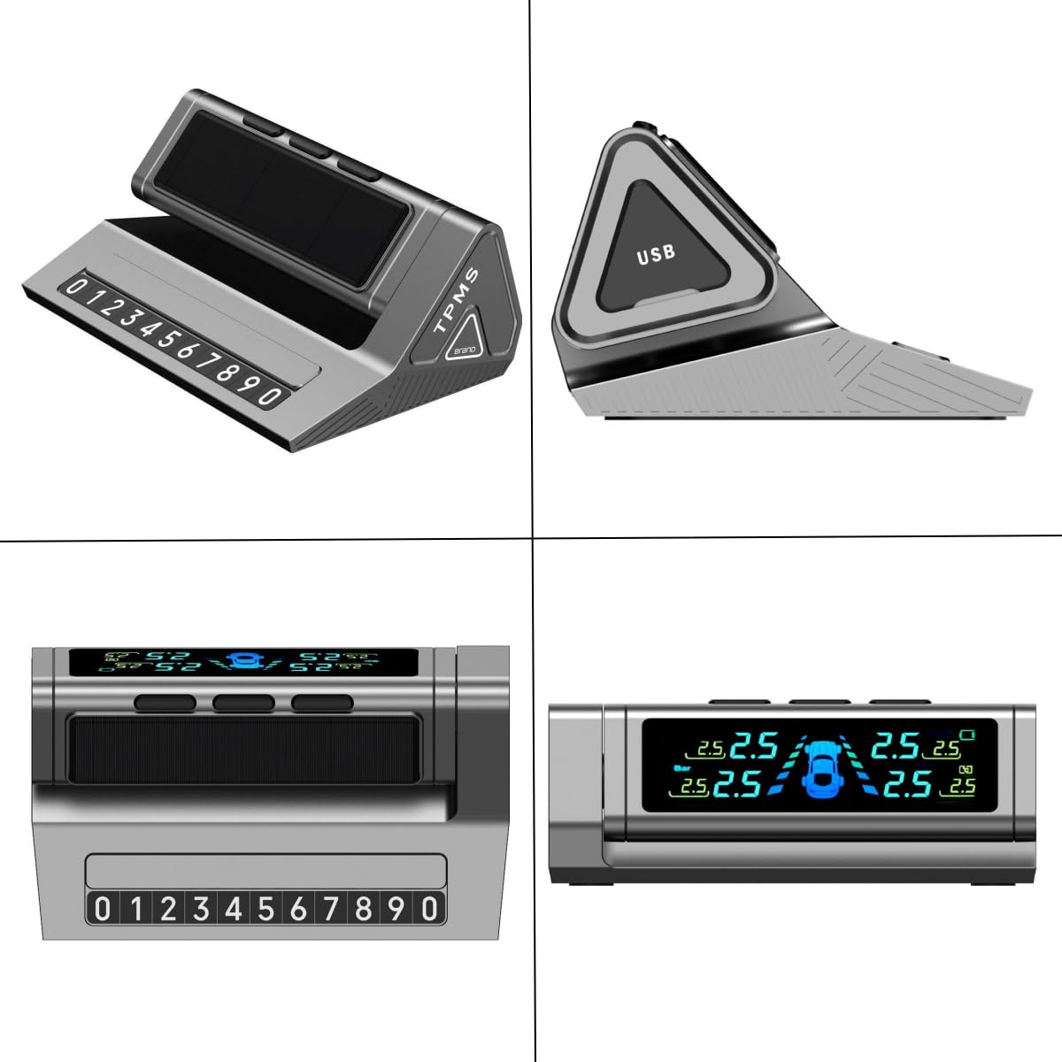 Reifendruckkontrollsystem Sensor mit Nummernschild mit LCD-Display TPMS Druckmonitor Universal-Autodetektor mit externem Ventil (Gold)