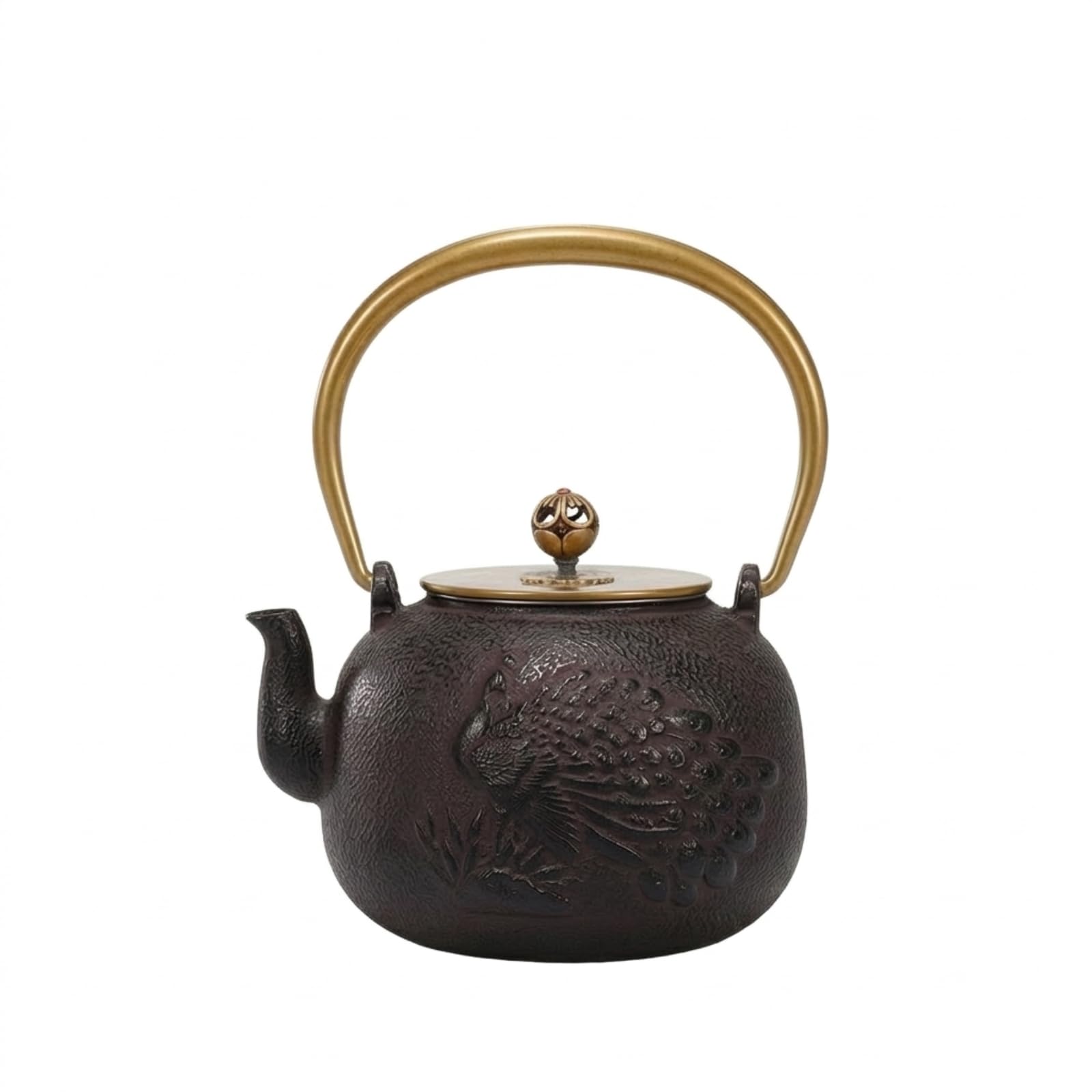 perfeclan Tetera de Hierro Fundido Tetera Hervidor Jarra con Colador con Tapa Fija y Decorativo Acabado en Relieve Que la el Adecuada para Ritual de Té Cocina, Maroon, Jixiangkongque