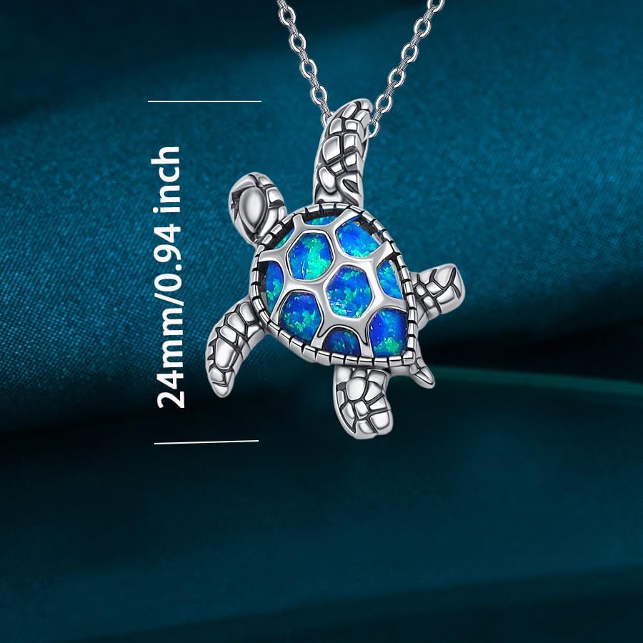 Sea Turtle Necklace for Women Sterling Silver Blue Opal Sea Turtle Jewelry Gift for Wife Mother Ladies Her - Image 4