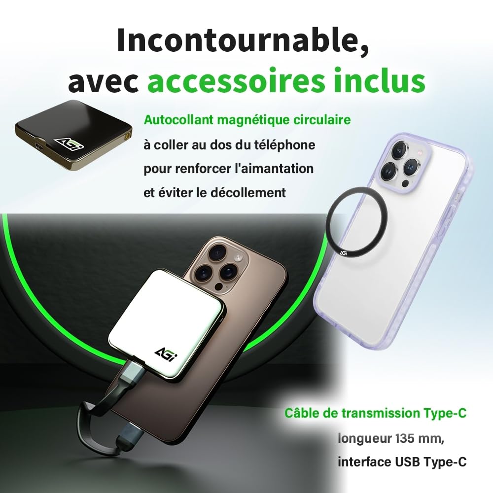 AGI EDM38 2 to SSD Externe Portable Magnétique USB 3.2 Blanc pour PC