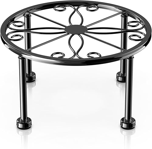 Regalos de Jardín para Amantes de Plantas Soporte de Plantas de Metal Negro con Base Antideslizante, Resistente al Óxido, Decorativo, Redondo,