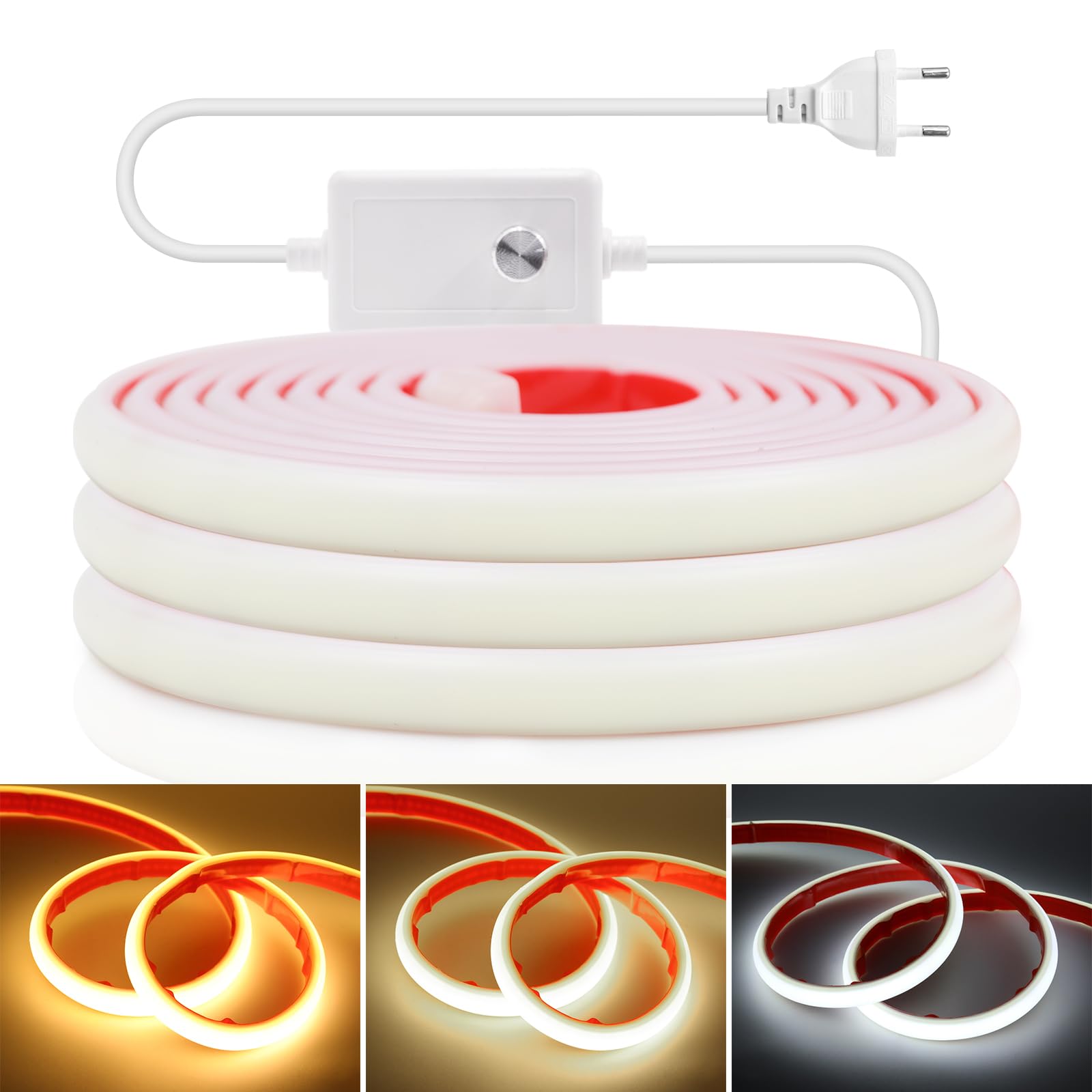 288 LED/m tira de neón LED COB regulable CRI85+,IP65 resistente al agua,flexible,AC220-240V,recortable,diseño DIY,iluminación decorativa para el hogar y tiendas [20m, blanco natural 4000K]