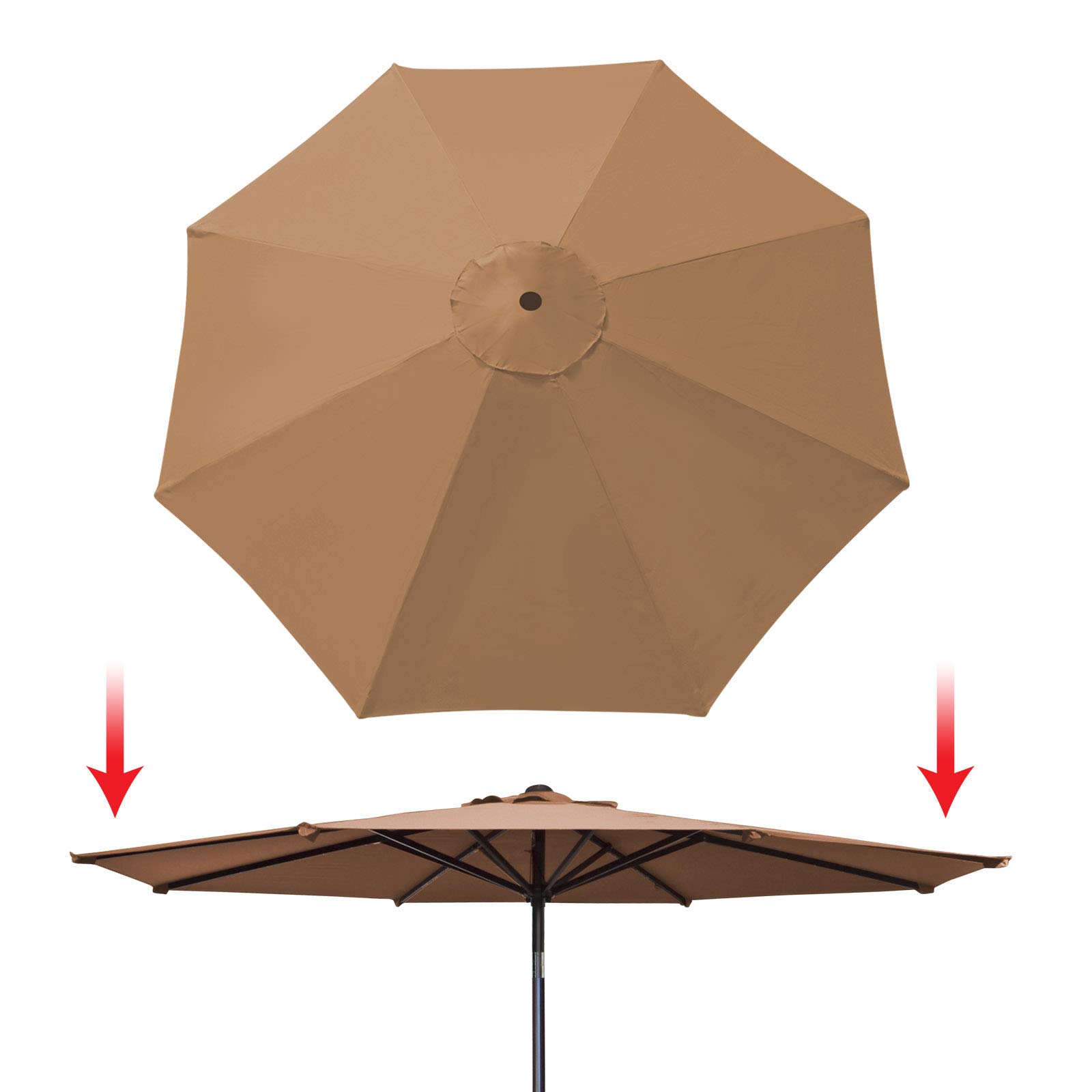 BenefitUSA Umbrella Replacement Canopy Cover for 11.5ft 8 Rib Market Outdoor Patio Shades(Canopy Only)(Tan)