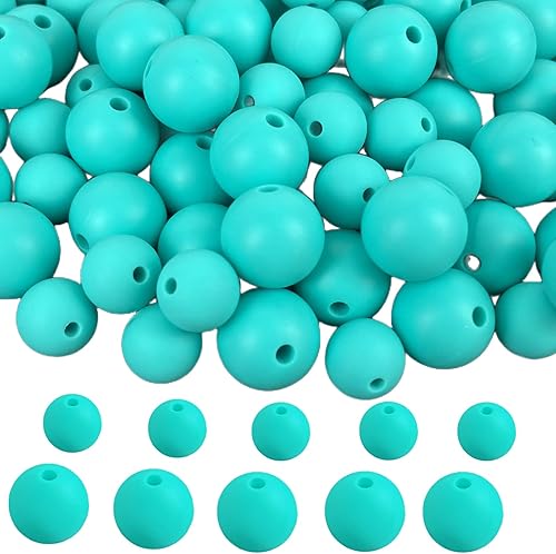 Xinhongo Cuentas de silicona, 100 cuentas de silicona de 0.472 in y 0.354 in para hacer llaveros a granel, cuentas redondas de silicona de goma
