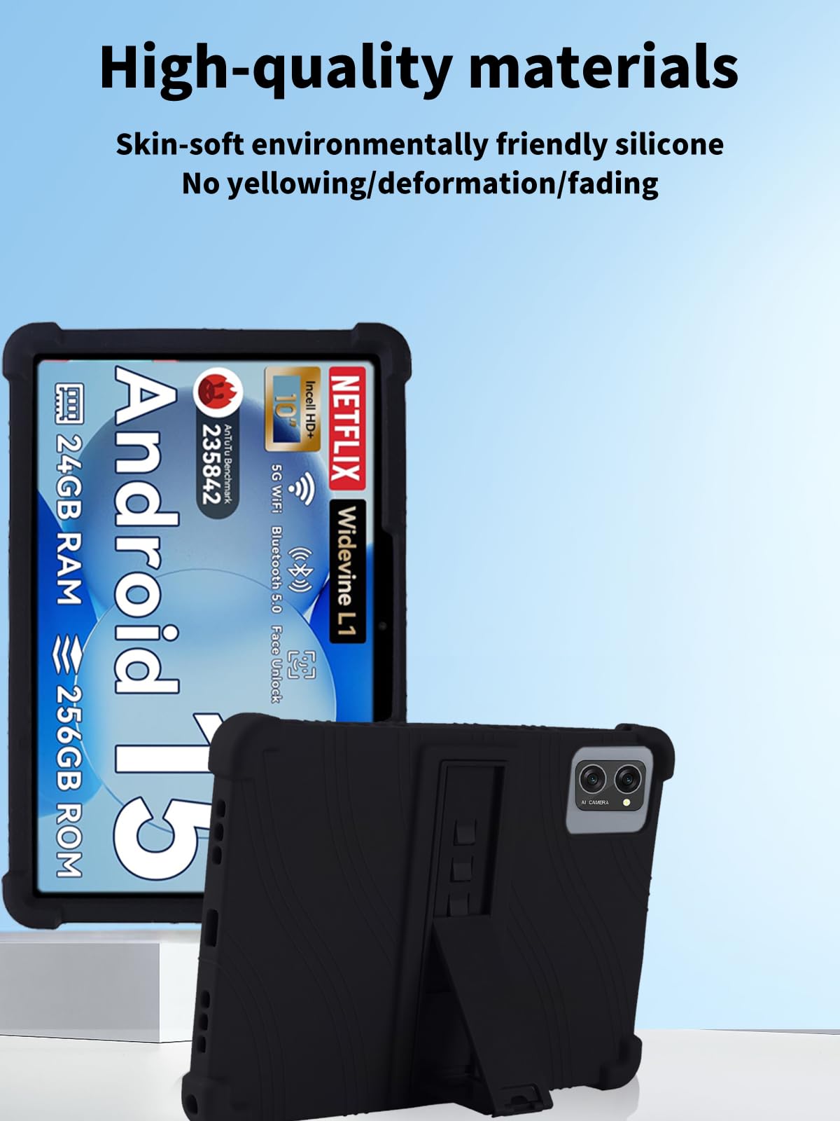 Funda para tablet TABWEE T20 de 10.1 pulgadas, funda protectora para tablet TABWEE T20, soporte ajustable, silicona suave, funda de protección de silicona para NOUKAJU TABWEE T20 (negro)