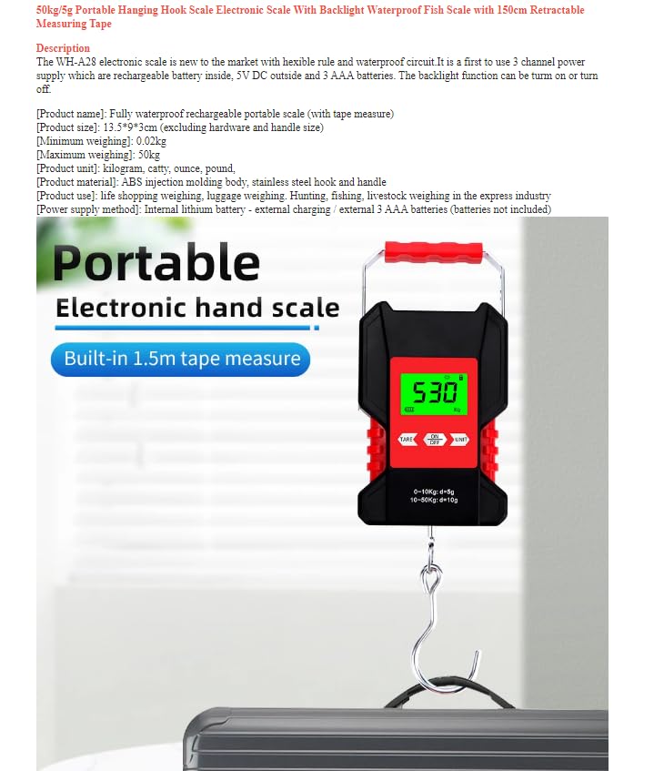 WH-A28 Waterproof Digital Electronic Fishing Scales 50kg/5g Portable Hanging Hook Scale Electronic Scale
