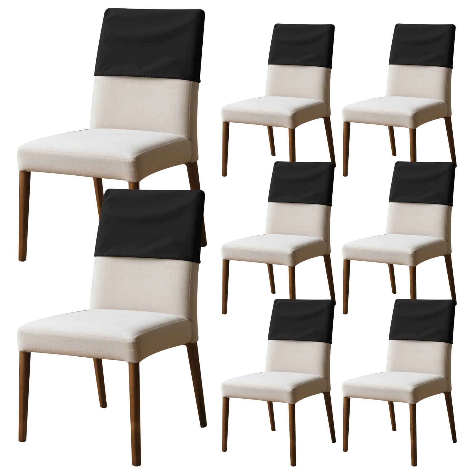 Kuanght 8Pcs Dining Chair Back Covers, Elastic Backrest Slipcover, Dustproof Chair Back Protective Cover, Washable Removable Chairs Protector for Banquet, Kitchen, Party and Hotel(Black-S)