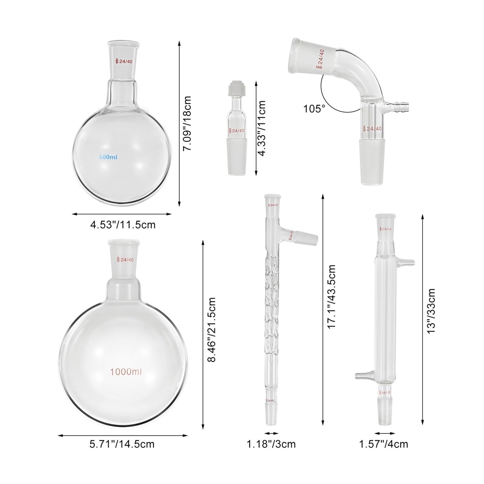 Do laboratorium, 13/29/32 szt. Szkło laboratoryjne Zestaw chemiczny Destylator 24/40 Stawy Kolba Moździerz i tłuczek Sprzęt szkolny(32 PCS)