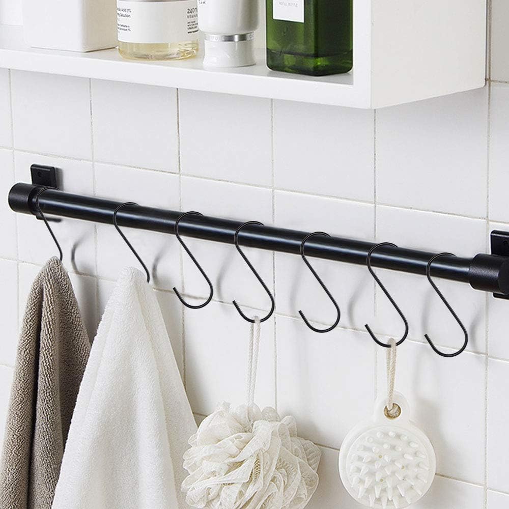 12 Pack Black Hooks for Hanging Pot, Pan, Cups, Plants, Bags, Jeans, Towels, S Hooks Steel S Hanging Hooks Heavy Duty S Hanger Hook Metal Kitchen Pot Rack Hooks Closet Hooks
