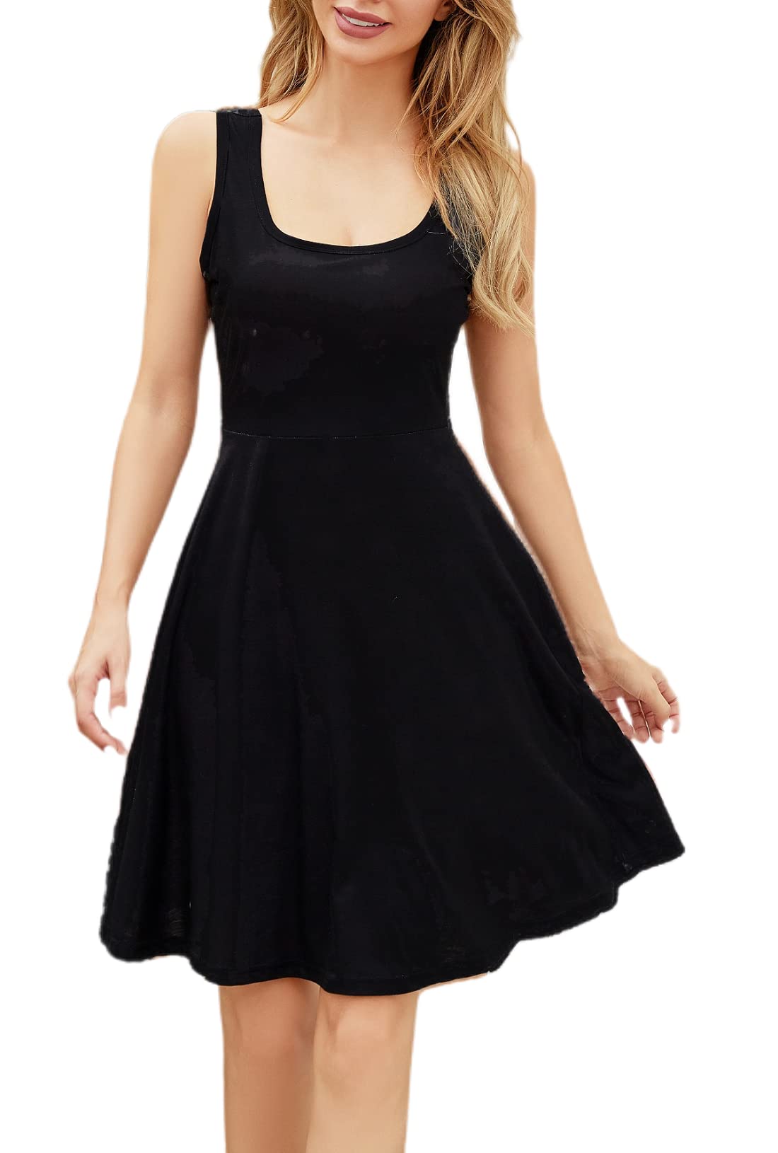 MicroStarSummer Dresses for Women 2023 Sleeveless Mini Beach Casual Flared Tank Swing Sun Dress