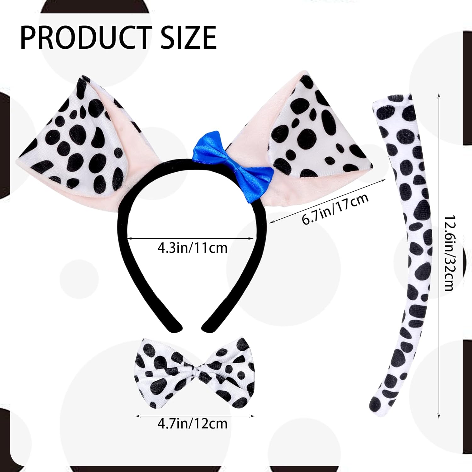 Dalmatian Costume Set for Adult Puppy Dog Ear Headband Tail and Bowtie for Halloween 100 Days of School Dress Up - Image 2